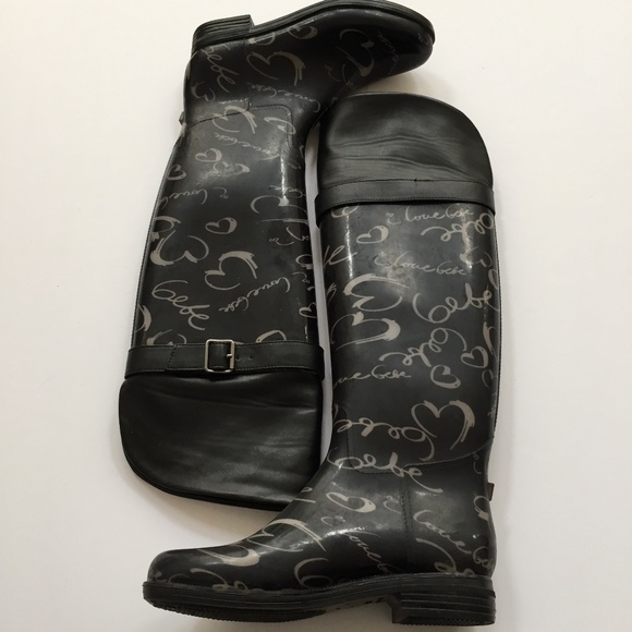 Unknown Shoes - Over the Knee High Black & Grey Rain Boots Size 9